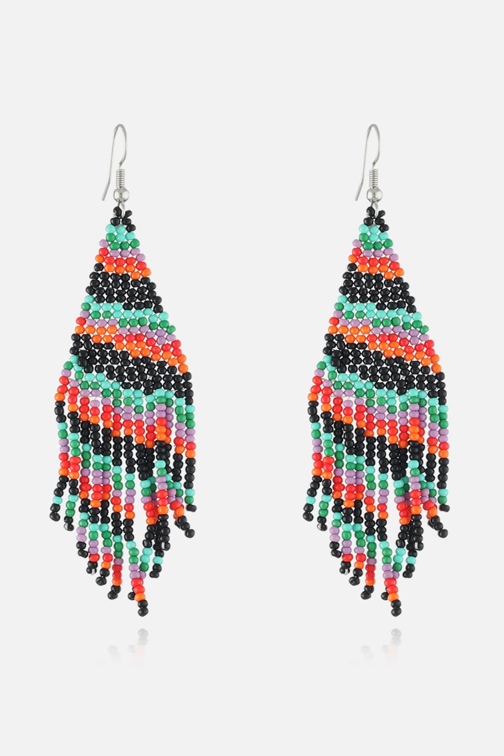 Beaded Christmas tree drop earrings in Style B with colorful beads and fringe detail.