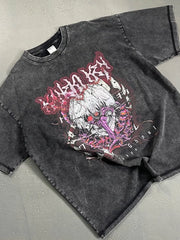 Black acid wash t-shirt with a bold Tokyo Ghoul graphic print.