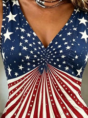 American Flag Print V-neck Sleeveless Tank Plus Size in Red, back view