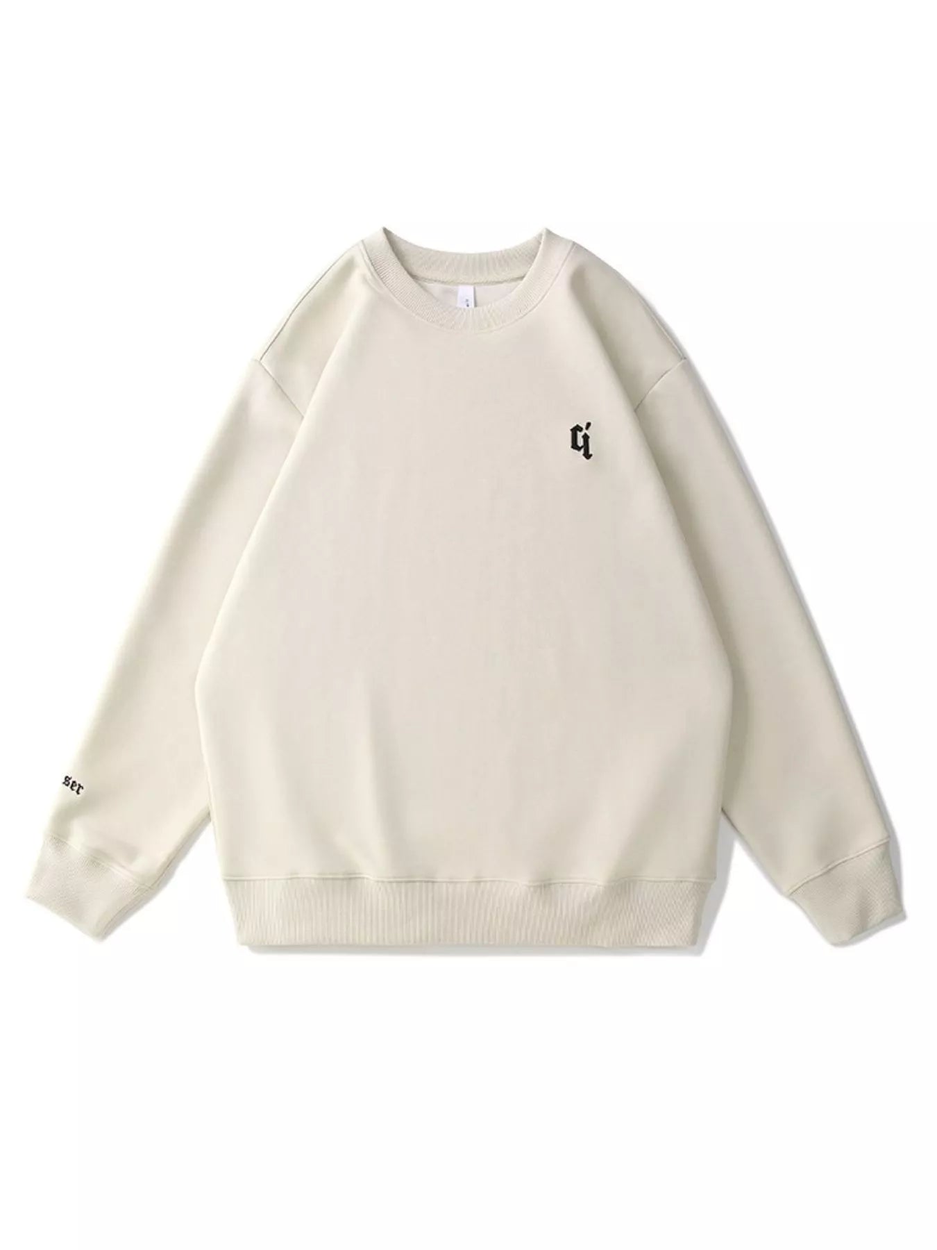 Plus-size Rice Apricot sweatshirt with round neck, crewneck, and embroidered logo detail.
