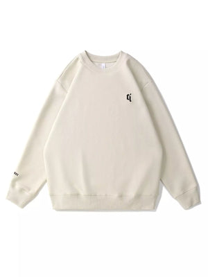 Plus-size Rice Apricot sweatshirt with round neck, crewneck, and embroidered logo detail.