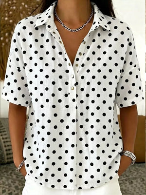 Full Size Polka Dot Short Sleeve Shirt Plus Size, close-up detail