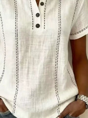 Button Detail Short Sleeve Blouse Plus Size in Gray, close-up detail