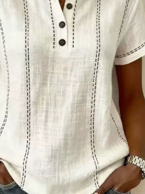 Button Detail Short Sleeve Blouse Plus Size in Gray, close-up detail