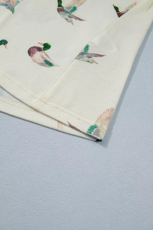 Cream tank top with allover mallard duck print and casual basic style