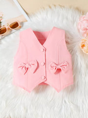 Pink baby vest with two bowknot details and button closure