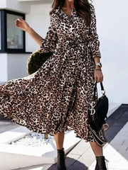 Leopard Print Button-down Midi Dress With Belt in regular leopard print, fabric detail
