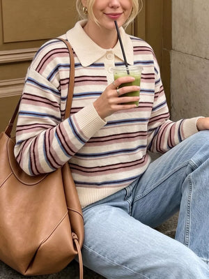Ribbed Knit Long-sleeve Sweater in Pink, close-up detail