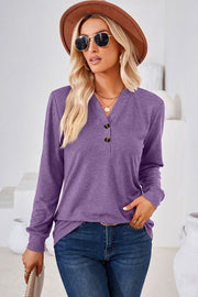 Lavender henley neckline jersey top with button detail