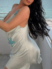 Cowl Neck Mini Dress With Starfish Accents