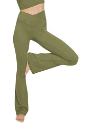 V-waist flare leggings in Matcha Green with a high rise and bootcut leg.
