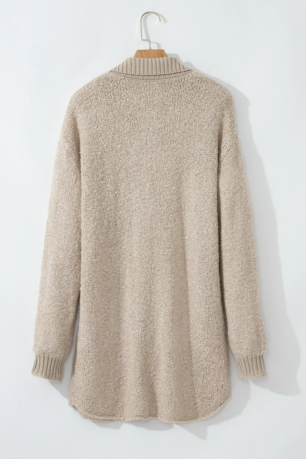 Textured knit collar cardigan in Dust Storm, acrylic, with ribbed cuffs and hem.