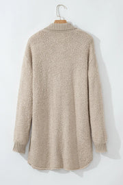 Textured knit collar cardigan in Dust Storm, acrylic, with ribbed cuffs and hem.