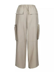 Drawstring Cargo Pants With Zipper Accents in Black, model styling view
