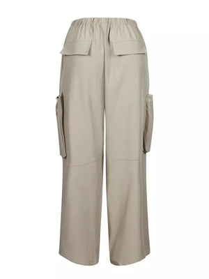 Drawstring Cargo Pants With Zipper Accents in Black, model styling view