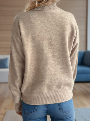 Camel relaxed fit turtleneck sweater with ribbed cuffs and hem
