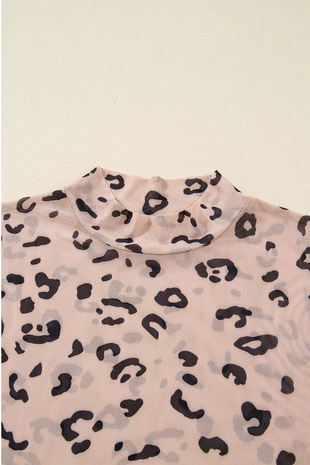 Mock Neck Sheer Mesh Leopard Bodysuit in Khaki, editorial view