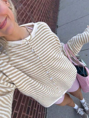 Striped Knit Button Up Cardigan in Khaki, view 11
