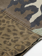 Men's Camouflage Leopard Patchwork Cargo Pants in Army Green, back view