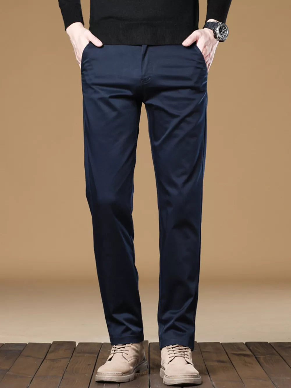 Men's Stretch Fit Casual Pants in Dark Gray, fabric detail