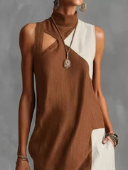 Color Block Mock Neck Sleeveless Maxi Dress Plus Size in Dark Gray, back view