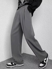 Grey wide-leg casual pants with a relaxed fit and subtle pleats.
