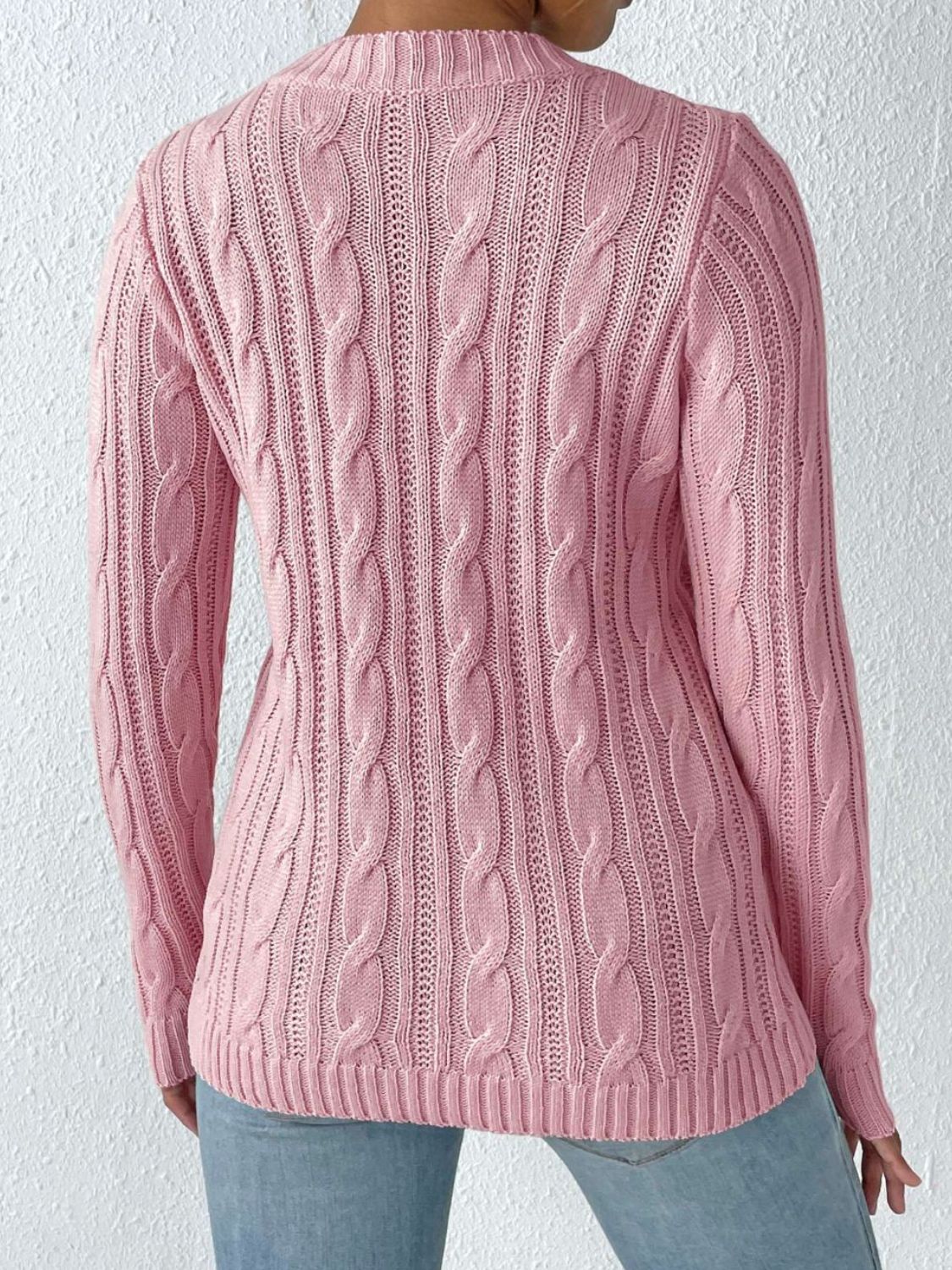 Dusty Pink cable knit sweater with embroidered heart detail