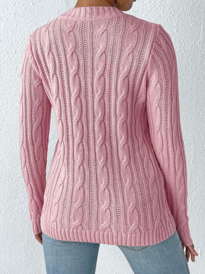 Dusty Pink cable knit sweater with embroidered heart detail