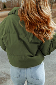 Moss green padded crop jacket with stand collar, back view