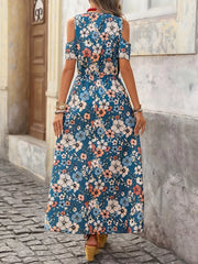 Cold Shoulder Floral Print Maxi Dress in Black, editorial view