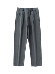 Men's gray relaxed fit sweatpants with pockets and drawstring detail.