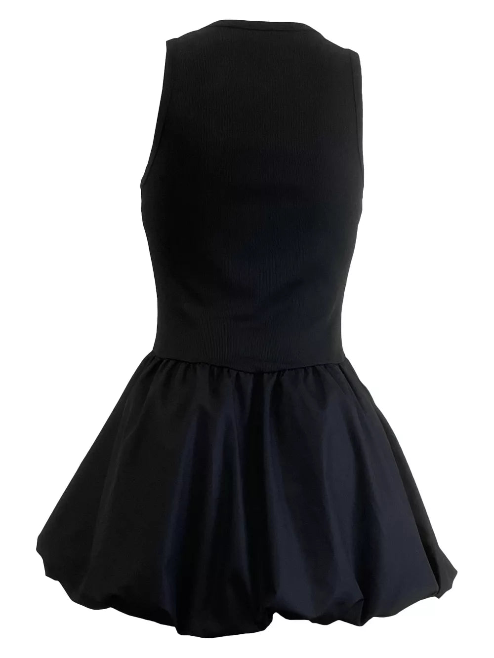 Black mini dress with cutout detail and bubble hem