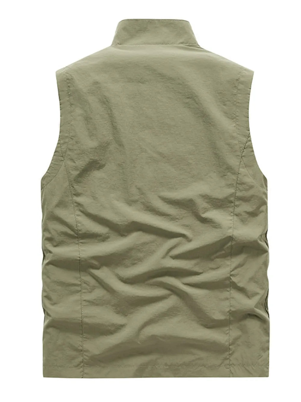 Men's plus size sage green multi-pocket vest, back view