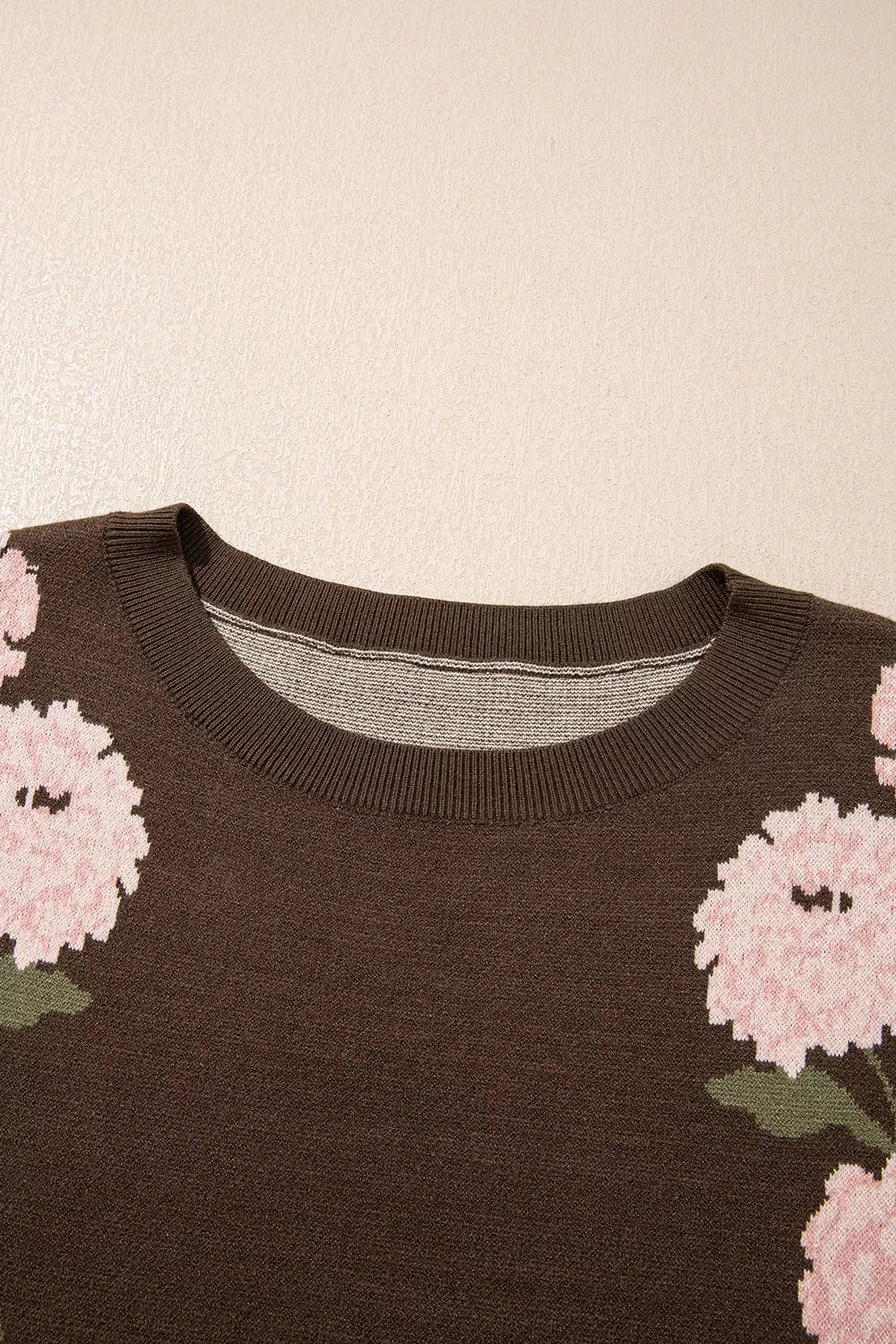 Floral Print Drop Shoulder Relaxed Sweater in Dark Brown, product detail
