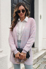 Ombre knit open-front duster cardigan in blush pink, acrylic, with a relaxed fit.