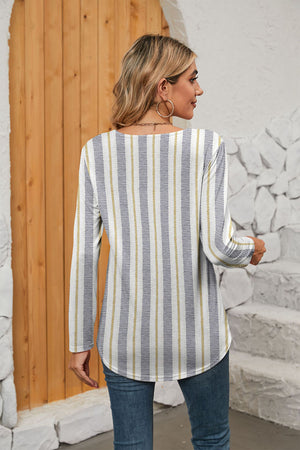 Stripe blouse with long sleeves and curved hem
