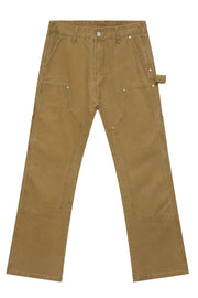 Camel wide leg carpenter trousers with utility pockets and reinforced knees.
