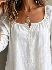 Button Detail Long Sleeve Top in Light Blue, back view
