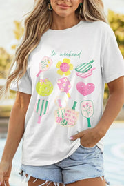 Playful graphic tee, polyester, adult women's basic style t-shirt
