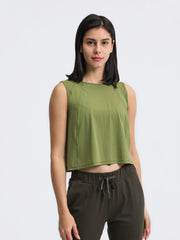 Moss green cropped active tank with mesh inset back detail