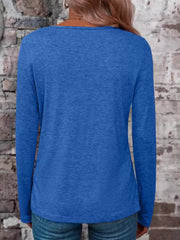 Crisscross V-neck Long Sleeve T-shirt in Pure Black, fit detail
