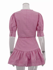 Puffed Sleeve Crop Top With Ruffled Skirt Set