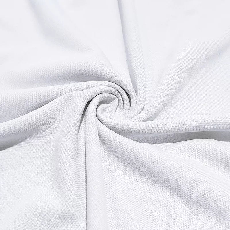White cotton t-shirt fabric with a subtle texture, shown in a swirl detail.