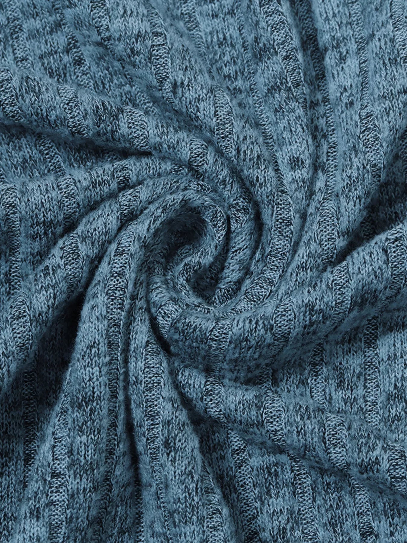 Blue textured V-neck knit long-sleeve top detail