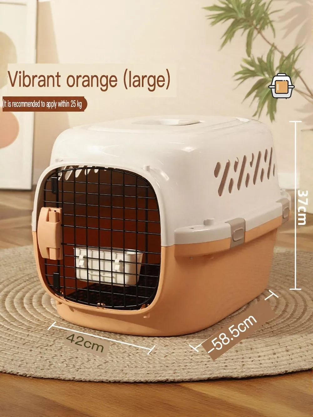 Two-tone large pet carrier bag in Vital Orange and white with ventilation and secure latch.