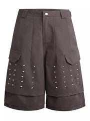 Men's Studded Cargo Capris in Chocolate, front view