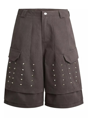 Men's Studded Cargo Capris in Chocolate, front view