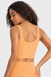 Sculpted Scoop Neck Crop Top in Squash, showing back detail.