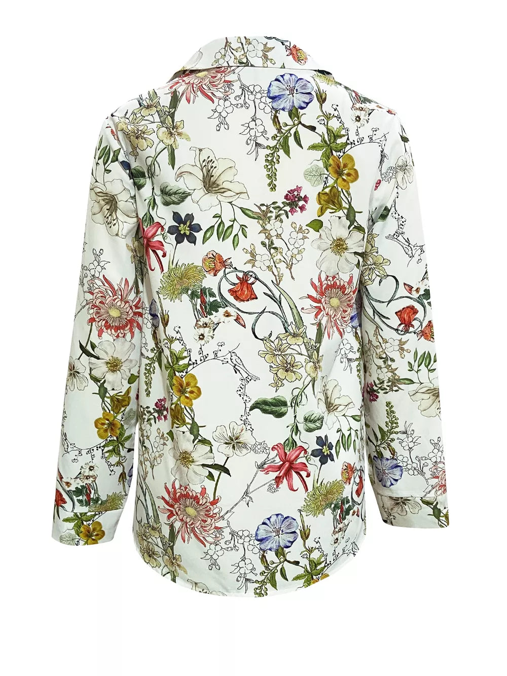 Floral Print Button-down Shirt in White, side view