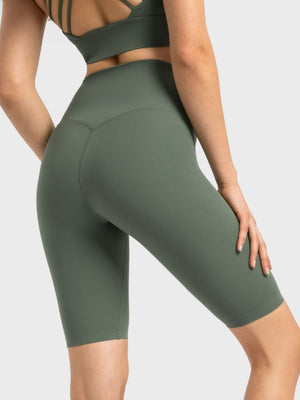 Sculpted Active Bike Shorts in Matcha Green with a V-seam detail and high waist.
